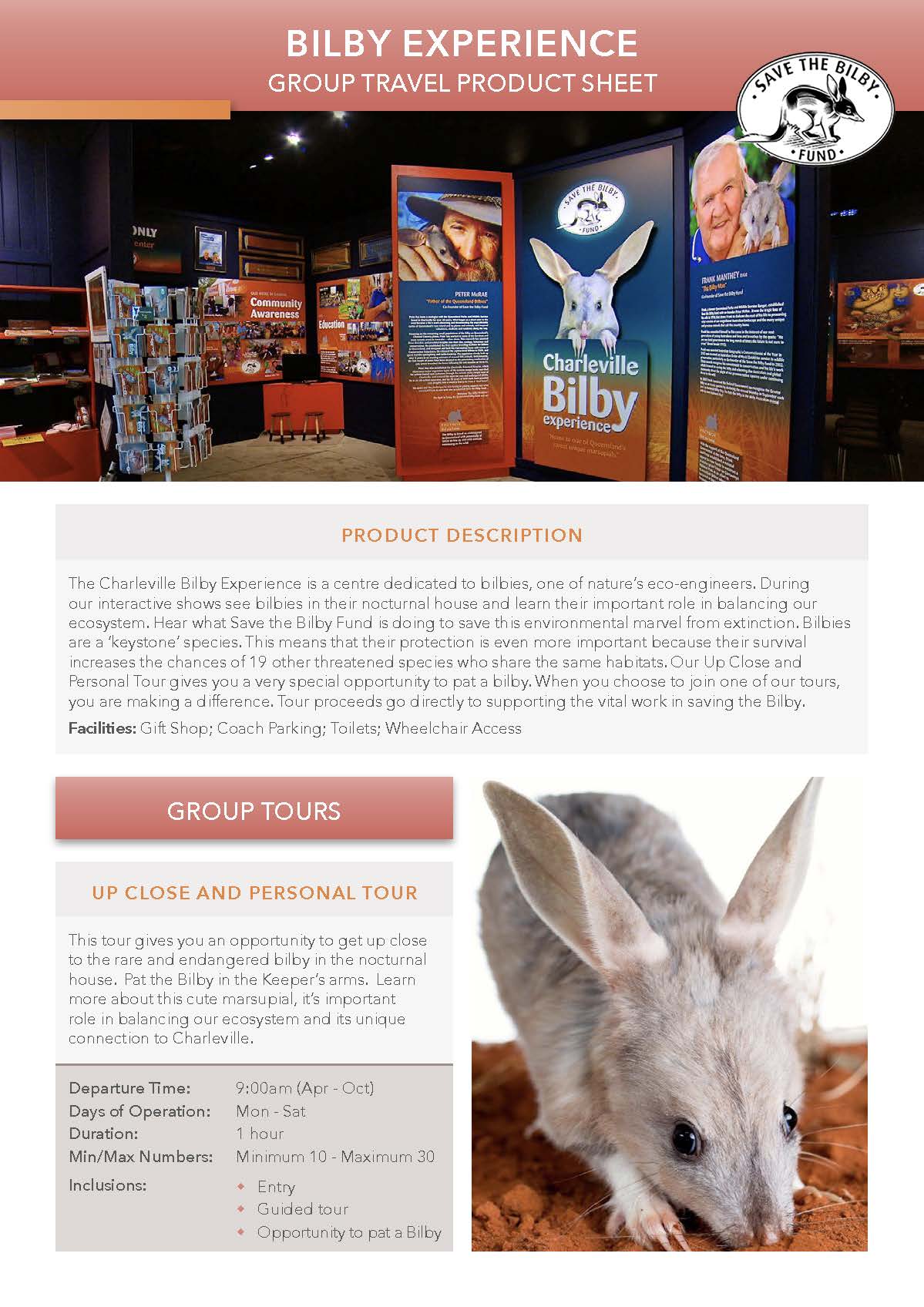 Bilby Experience product sheet