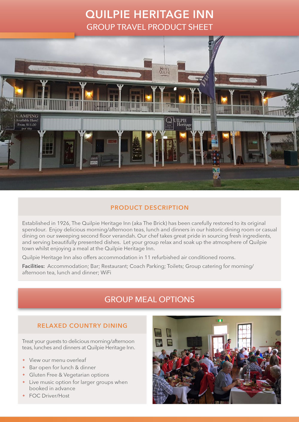 Quilpie Heritage Inn product sheet PDF
