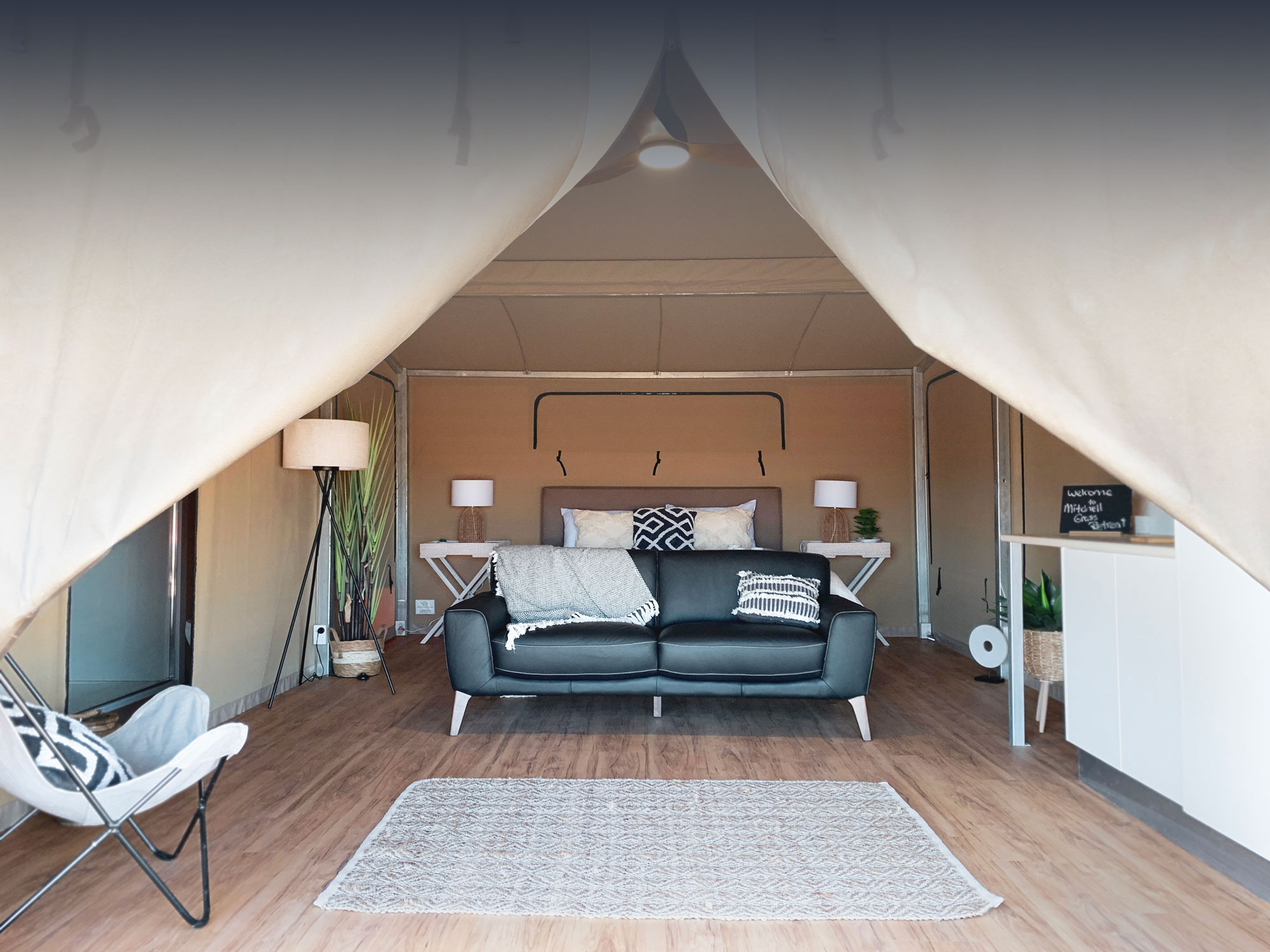 Mitchell Grass Retreat glamping tent inside
